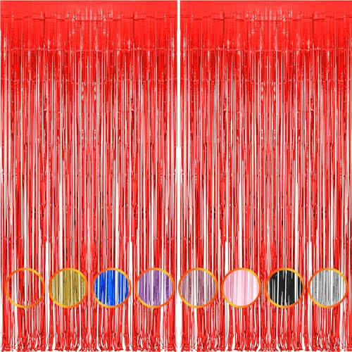 Red Metallic Tinsel Curtains Foil Fringe Shimmer Streamers Curtain Door Window Decoration for Party Supplies