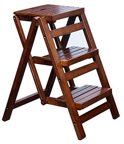 Pealihuy Klappbare Stufen Treppenleitern 3 Trittleiter Holz Tritthocker/Stuhl, klappbarer Treppenhocker Mehrzweck-Tritthocker Hausgartenwerkzeug Gummi-Holz-Trittleiter