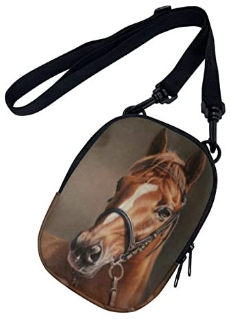 chaqlin Damen Herren Crossbody Geldbörse Handytasche, kleine Umhängetasche, Mini-Schultertasche mit langem Gurt, pferd, Einheitsgröße