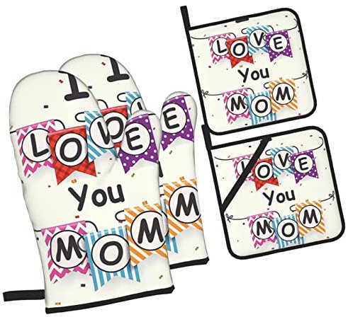 Ofenhandschuhe Ich Liebe Dich, Mama Waschbarer Ofenhandschuhe Set Hitzebeständig Topfhandschuhe Für Kitchen Kochen Grillen
