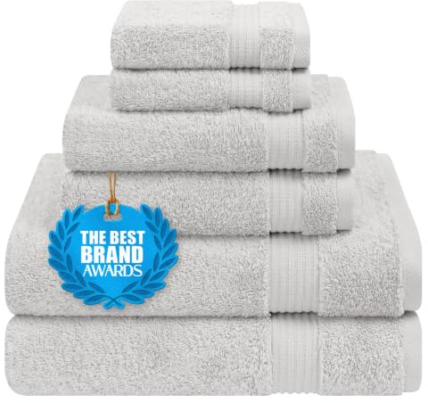 Cotton Paradise 6 Piece Towel Set, 100% Turkish Cotton Soft Absorbent Towels for Bathroom, 2 Bath Towels 2 Hand Towels 2 Washcloths, Silver Gray Towel Set