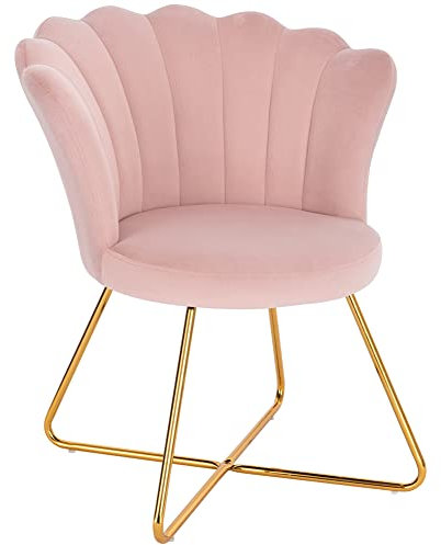 BAKAJI Poltrona Sedia Relax con Rivestimento in Velluto e Gambe in Metallo Colore Oro Cromato, Poltroncina Imbottita ad Alta Densità, Seduta Ergonomica, Design Vintage Retrò, 69 x 64 x 80 cm (Rosa)