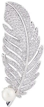 Bafnsiji Épingle à Broche à Feuilles de Plumes, Épingle à Broche à Perles Blanches simulées, Épingles à Broche à Plumes d'argent, Cadeau pour Les Filles Mère