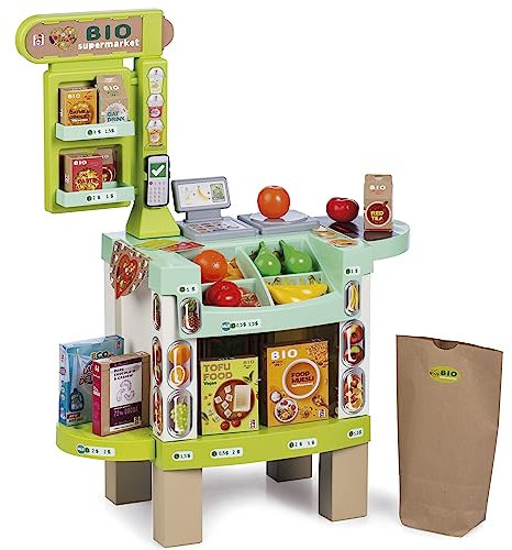 Chicos - Bio-Supermarkt mit Sounds und 20 Zubehörteilen: Obst, Gemüse, Kreditkarten zum Bezahlen, EIN Telefon und 47 Münzen, für Jungen und Mädchen ab 3 Jahren (84110)