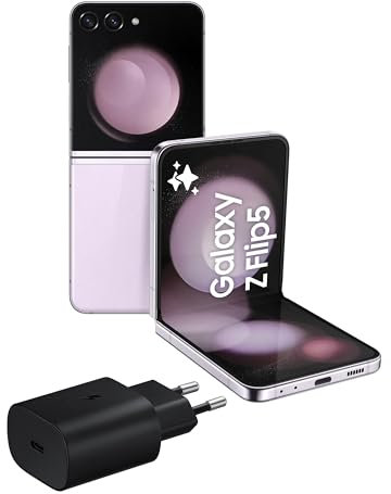 Samsung Galaxy Z Flip5 Smartphone Pieghevole, Caricatore Incluso, RAM 8GB, 512GB, Sim Free Android, Display 3,4 Super AMOLED/6,7 Dynamic AMOLED 2X, Lavender 2023 [Versione italiana]