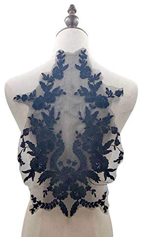 SYSUII Spitzenkragen Einsatzkragen Ausschnitt Spitze, Blumen Spitze Kragen Applikation Patch Spitzemotiv Applique Patches Bestickter Aufnäher zum Nähen Stoff Kleid Dekoration Kostüm Zubehör,Schwarz