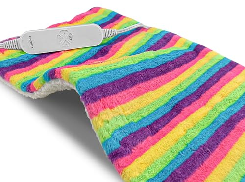 UNOWIX Electric Heating Pad for Back/Waist/Abdomen/Shoulder/Neck Pain and Cramps Relief - 12 Heat Levels, 8 Timers,Cute Plush Heat Pad, Machine Washable-Rainbow-Z(12 x 24)