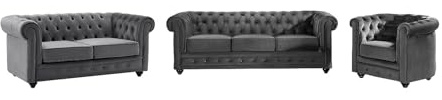 Vente-unique - Sofa 3-Sitzer + Sofa 2-Sitzer + Sessel Chesterfield - Samt - anthrazitgrau