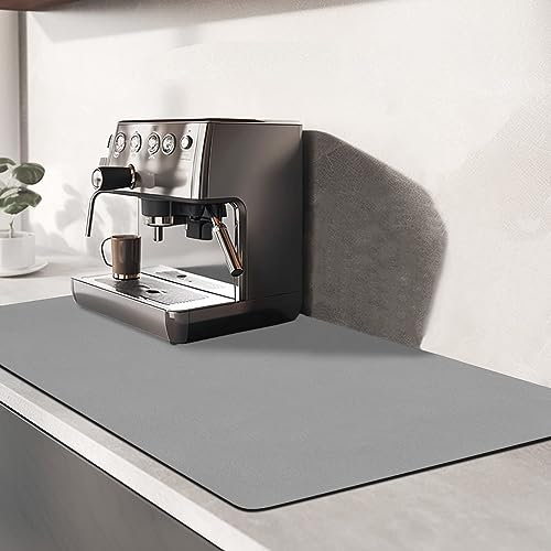 TENQUAN Alfombrilla de Secado para Cocina Estera absorbente de agua de 50x40cm con Fondo Antideslizante Estera para Máquina de Café Alfombrilla Escurreplatos Protector de Encimera(Gris Claro)