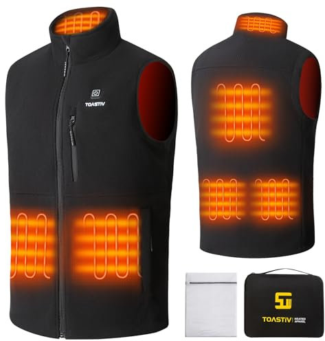 Toastiv Gilet Riscaldato in Pile Uomo Elettrico Con 3 Temperature, 6 Zone di Riscaldamento, Giacca USB per Attività Outdoor (Senza Batteria)