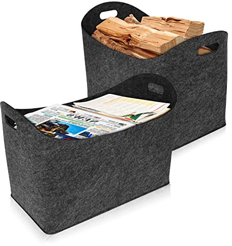 Froadp 4 Stück Filz Kaminholztasche Filztaschen Tragfähigkeit bis 60KG Tragbarer Feuerholzkorb aus Vliesstoff Faltbare Spielzeugtasche Kamintasche Widerstandsfähig Holzkörbe (Dunkelgrau)
