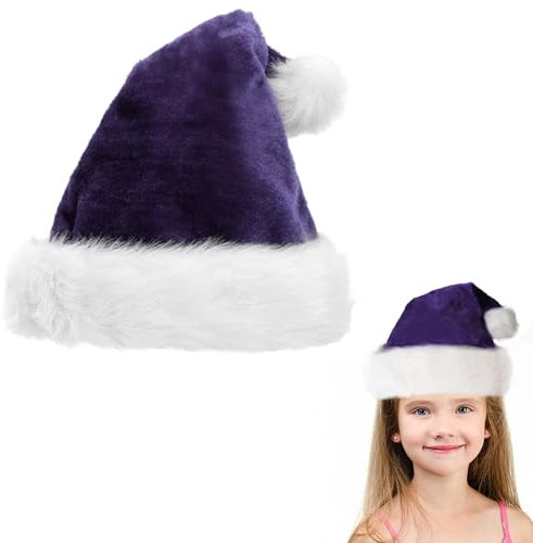 Plüsche Weihnachtsmütze für Kinder,Lila Santa Mütze mit Plüsch Rand Bequemes Dicker Klassischer nikolaus mütze aus Samt Weihnachtsmann-Kostümzubehör für festliche Partys im neuen Jahr Weihnachten