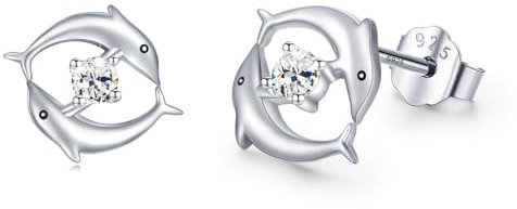 Redsun Delphin Ohrstecker,Delphin Ohrringe für Damen 925 Sterling Silber Delfin Ohrringe mit Zirkonia Nette Tier-Delphin-Ohrringe Schmuck Geschenke für Frauen Mädchen Kinder（April）