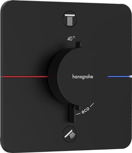 hansgrohe ShowerSelect Comfort Q - Thermostat Unterputz, Armatur mit Sicherheitssperre (SafetyStop) bei 40° C, Thermostat, Mischbatterie für 2 Verbraucher, Mattschwarz