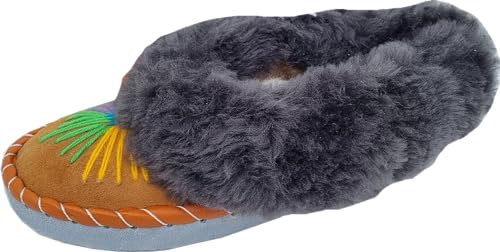 Generisch LAMMFELL Warme HAUSSCHUHE Mokassin Gr.38 NEU, Handarbeit Schaffell/-leder - Verschiedene Ausfrührungen -Bunt bestickt Schuhweite NORMAL (Honig+Gelb/Grün/Lila)