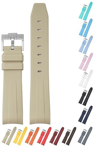 20mm Curved End Rubber Band For Omega Speedmaster, Replacement Watch Bands With Buckle For Omega X Swatch MoonSwatch and SpeedMaster - Multiple Colors (Beige)