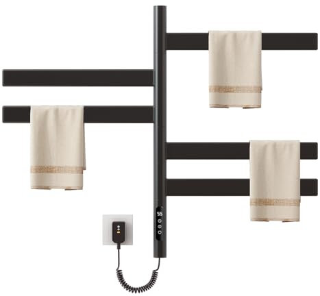 Scaldasalviette Elettrico, Tipo de Poste Termostato WiFi Smart Scaldasalviette, per Alexa e Google Home e APP, 1530x32mm, Scaldino Asciugamani, Scaldasalviette Bagno a Basso Consumo-WiFi Black