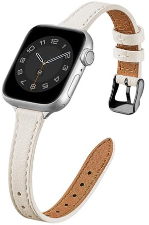 RYLIXAR Leather Strap Compatible with Apple Watch 38 mm 40 mm 41 mm 42 mm 44 mm 45 mm 49 mm Thin Leather Straps for Apple Watch Series 9 8 7 6 5 4 3 2 1/Ultra, 38/40/41mm