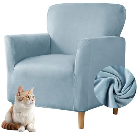 DSAoTeng Samt-Sesselhusse, 1 Stück, Stretch-Sofabezug, einfarbig, Stuhlhussen für Sessel, abnehmbar, waschbar, rutschfest, Sofamöbelschutz für Wohnzimmer, Hellblau