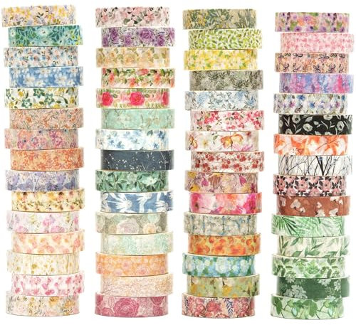 YUBX 60 rouleaux Fleur Washi Tape Set Ruban Adhésif Papier Motifs floraux Décoratif Maigre Masking Tape pour Scrapbooking Artisanat de Bricolage