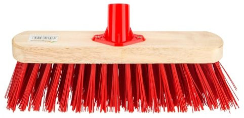 HOMESHOPA 12 Wooden Broom Head Stiff PVC Bristle Brush, Replacement Wooden Broom Head, Indoor Outdoor Stiff Bristle Floor Sweeping Brush with Plastic Fixing Bracket Connector