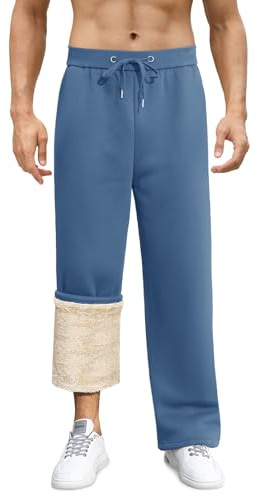 PASUDA Fleece-joggingbyxor för män, varma joggingbyxor, sherpa-fodrade träningsbyxor, dragsko, elastisk midja, träningsoverall, byxor med ficka, mjuka vinterplyschbyxor, vardagsbyxor, BLÅ, XXL