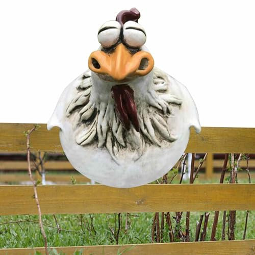 Huhn Deko Garten Kunstharz, Gartenstecker, Zaunhocker Figuren Wetterfest, Gartendeko Für Draußen, Terrassen Und Balkondekorationen (C)