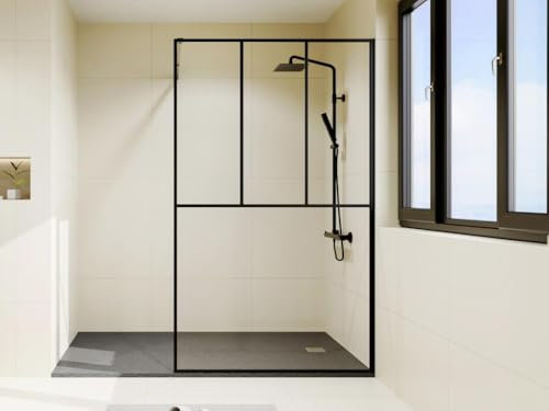 Vente-unique-Paroi de douche à l'italienne - Noir mat - 120 x 200 cm - BAMBESA