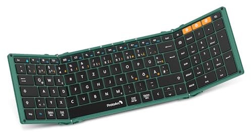ProtoArc XK01 Faltbare Tastatur Klappbar mit Ziffernblock | Wiederaufladbare Kabellose Mini Tastatur mit 3 Bluetooth Kanälen für iOS, Android, Windows, QWERTZ - Schwarz und Grün