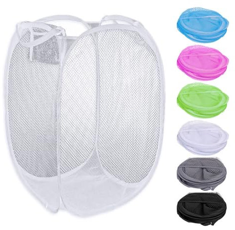 Murago - Wäschekorb ca.58x32x32cm - Weiß - mit Henkel faltbar Pop up Mesh Netz klappbar für Reisen Camping Kinderzimmer Stoff Korb Pfandflaschen Behälter