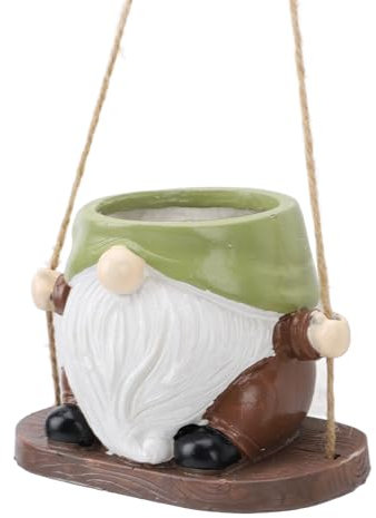 Msiud Schwingender Blumentopf, Hängetopf mit Gesichtslosem Zwerg Hängender Blumentopf Hängepflanzen Topf Aussen Pflanzen Halter für Innen Außen Decken Balkone Wanddekoration (Grün)