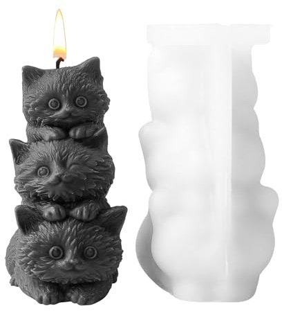 Molde de fundición de velas en forma de gato,Molde de silicona para velas de gato - Molde para manualidades con velas de gatos lindos en silicona reutilizable - Vela en forma de animal del