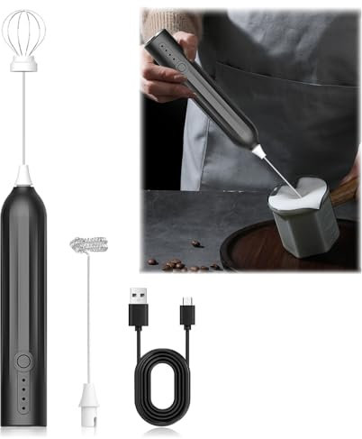 Espumador de Leche USB,Espumador leche Electrico de Mano,Milk Frother Recargable,Mini Batidor de Huevos,Regulable en 3 Velocidades,con 2 Batidores de Acero Inoxidable,para Cafe,Matcha,Latte Cappuccino