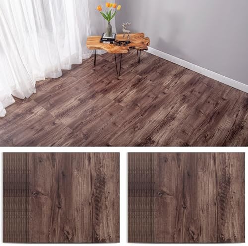 Self Adhesive Floor Stickers, Wood Grain Effect Vinyl Flooring, peel and stick floor tiles, for Kitchen, Living Room and Bathroom Floor Planks, 30 x 30cm, 24pcs (Vintage Brown)