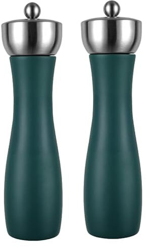 Salt and Pepper Grinder,8 Inch Manual Wooden Salt and Pepper Mill Set with Adjustable Ceramic Grinding,Refillable Spice Grinders Mills for Home Kitchen,Pack of 2,Dark Green
