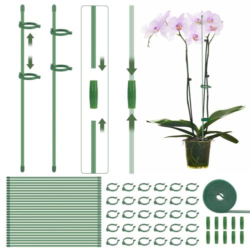 Adiwo Adjustable Plant Support, 30cm Indoor Plant Sticks Support, 66pcs Plant Support Stakes, Orchid Support with Plant Clips Suitable for Home Garden Orchids Peonies Climbing Plants Flower Stands