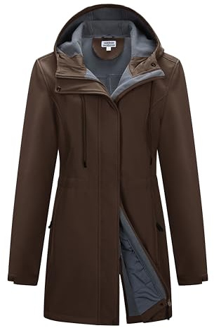 Outdoor Ventures Softshell Jacket Ladies Rain Jacket Functional Rain Coat Windbreaker Waterproof Hiking Jacket Breathable Outdoor Jacket with Hood for Spring Fall Winter Chocolate 3XL