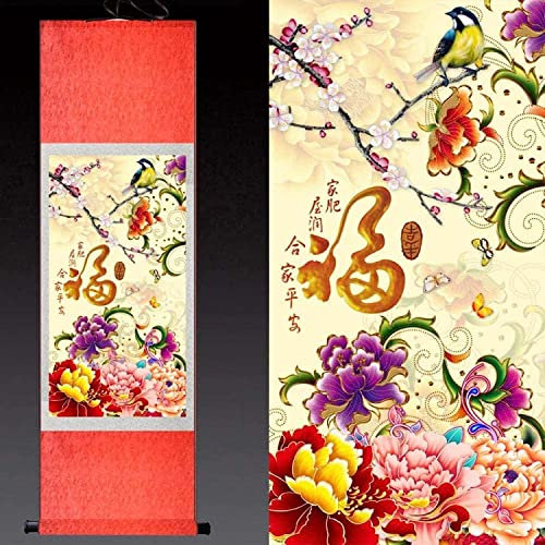 DQZRTUECA Drucke Leinwand Rollbilder China Seide Scroll Wandbehang Kalligraphie Bild Kunstwerk(15)