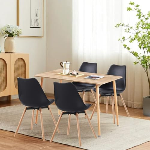 FURNITABLE Esszimmergruppe mit 4 Stühle, Rechteckig 110CM Küchentisch und 4er Set Esszimmerstühle Essgruppe für Küche Esszimmer Büro Wohnzimmer (Eiche Tisch+4 Schwarz Stühlen)