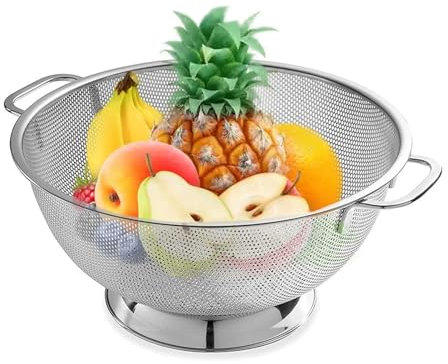 Scolapasta Acciaio Inox, Colino per Pasta Microforato, Scolapasta Acciaio, Scolapasta da Cucina in Acciaio inox con Manici, Scolapasta per Scolapiatti e Risciacqui Verdura, Frutta (Φ 28.5 cm)