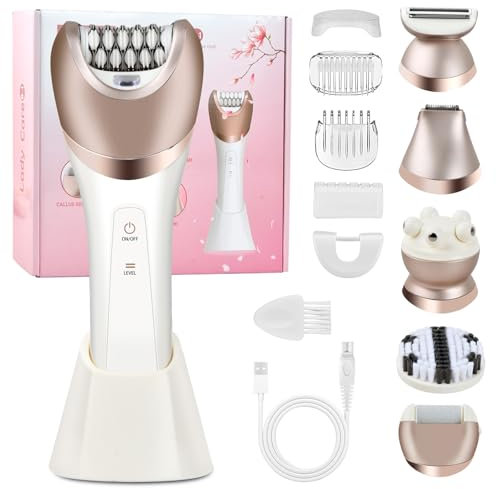 Rasoir Electrique Femme, 6 en 1 Tondeuse Femme Intime Sans Douleur Tondeuse Bikini Femme IPX7 Étanche, USB Rechargeable Tondeuse Maillot Femme Épilateur Shaver pour Visage Bras Jambes Aisselles