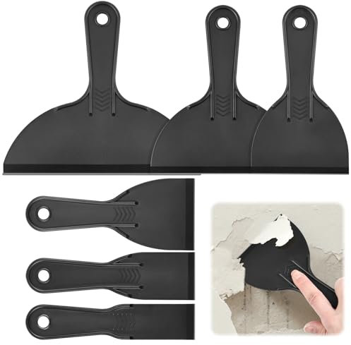 Flintronic Espátulas de Plástico, 6 Piezas Espátulas para Masilla Herramienta de Raspadores de Pintura, 1.5/2/3/4/6/8 Pulgadas Espátulas con Mangos, para Paredes de Yeso,Raspado de Papel Tapiz, Negro