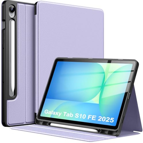 TiMOVO Funda para Samsung Galaxy Tab S10 Lite / S10 FE / S9 FE 10.9 Pulgadas con Portalápices, Cubierta de Soporte Multiángulo con Parte Trasera de TPU Blando, Auto Sueño/Despertar,Morado