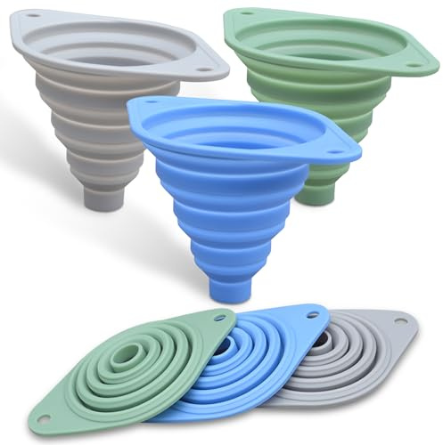 Kitchen Funnel Set 3 Pack,Funnels for Kitchen Use Filling Bottles,Silicone Funnel Collapsible,Small Funnels for Filling Small Bottles