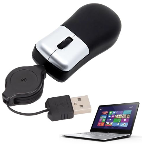 Fogcosy Mini Travel Mouse - 1Pcs Black Optical Computer Mouse Wired Plug & Play Corded Small Travel Mice with Retractable Cable, for Laptop PC MacBook iPad Smartphones