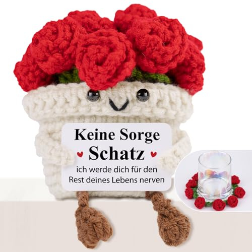 Greatabox Ich Liebe Dich Geschenke für Frauen, Jahrestag Geschenk für Sie, Handgefertigt-Strickwolle-Rosen-Blumenkorb-Untersetzer, Valentinstagsgeschenk für Partner, Paar Geschenke