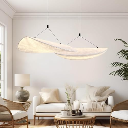 VTAMng Pendelleuchte moderne Hängelampe aus Seide große weiße Leuchte nordischer Stil höhenverstellbar Hänge Deckenleuchten Wabi Sabi Deco Kronleuchter for Wohnzimmer Kücheninsel Esszimmer