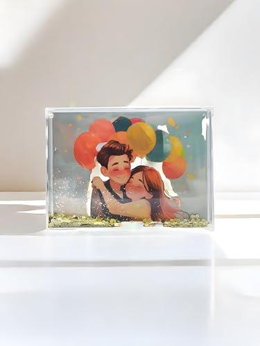 SH.DREAM Liquid Floating Water Gold Glitter Photo Frame with Glitter Liquid for Gift (5X7Inch) Gold