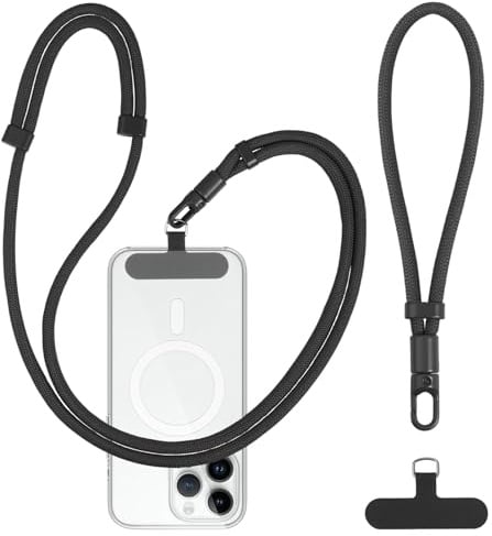 YFLeomry Handyband Universal Lang Kurz 1 Verstellbares Handy Band Schwarz | 1 Handschlaufe mit 2 Stück Universelles Patch, Handyschnur Zum Umhängen, Handy Lanyard Abnehmbar für Alle Smartphones