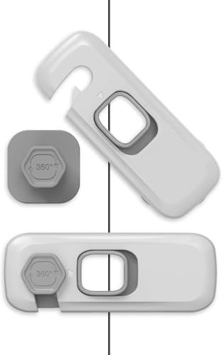 BECOMTO 5pcs Seguridad Cajones Bebe, Cerraduras de Armario Infantil, Seguridad Puertas Niños, Cierres Seguridad Bebe para Armarios,Ventanas,Frigorífico y Cajones, Adhesivo Fuerte Sin Perforación, Gris
